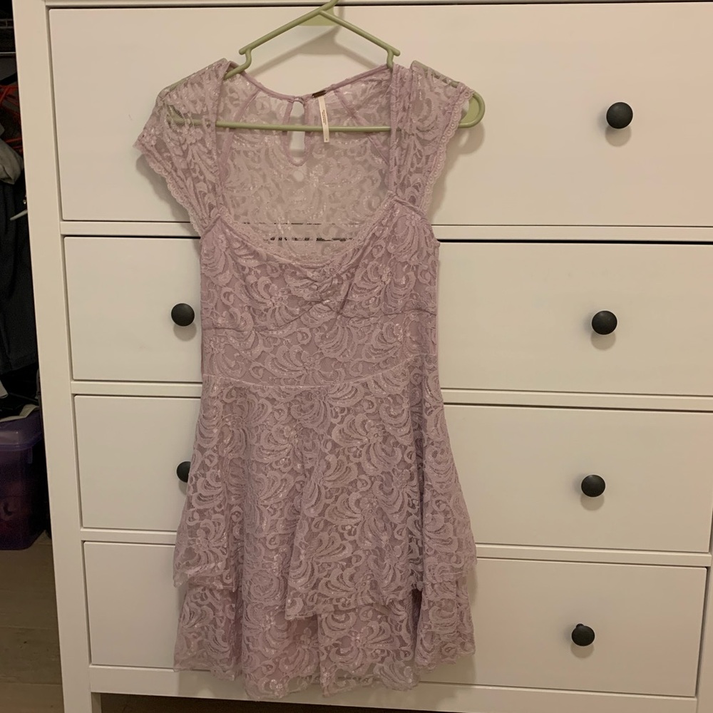 Free People Lilac Lace Tiered Dress